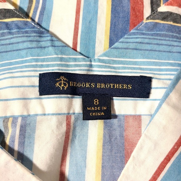 Brooks Brothers Top Womens Size 8 Sleeveless Lace Up Side Striped V-Neck Cotton - Picture 6 of 9
